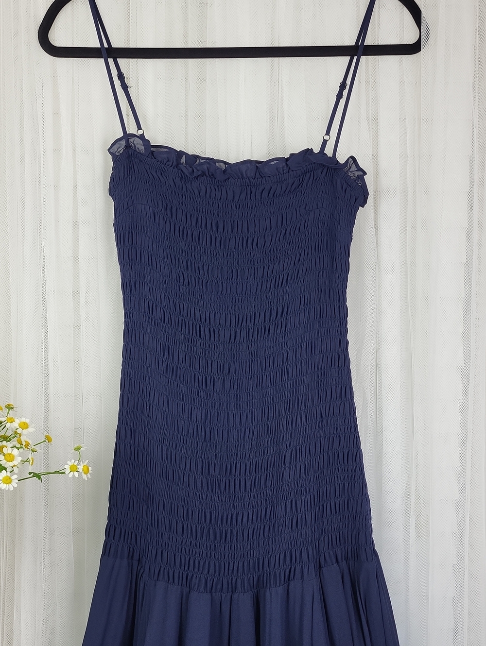 J. Crew Collection Smocked Chiffon Navy Maxi Dress with Spaghetti Straps. Size 8 - Picture 3 of 12